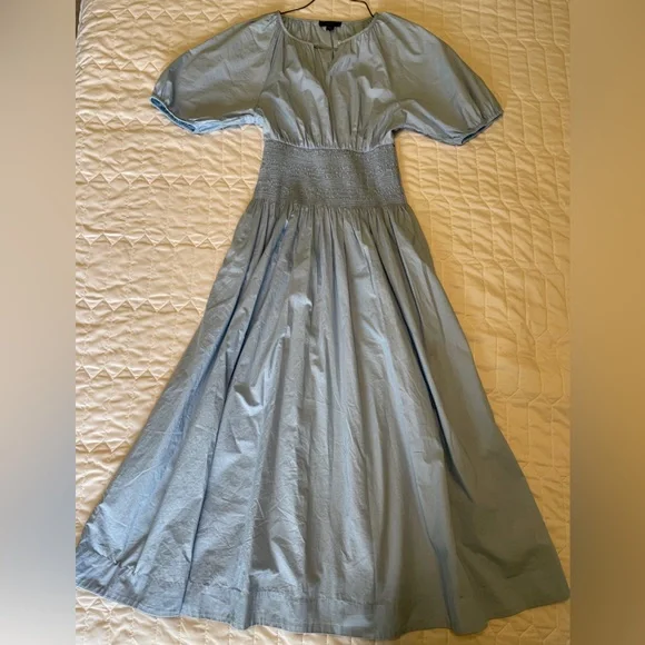 J Crew 100% Cotton Puff-sleeve smocked-waist midi dress XXS - Picture 5 of 8